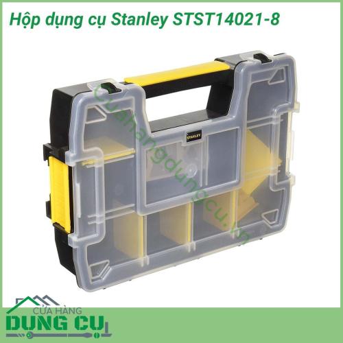 Hộp đựng đồ nghề Stanley STST14021-8 được làm từ chất liệu nhựa cao cấp, dẻo dai có khả năng chịu được va đập tốt. Thiết kế nắp đặt biệt với 2 khóa 2 bên và 2 khóa phía trước giúp phần nắp cực kỳ chắc chắn và chống xáo trộn tuyệt đối.