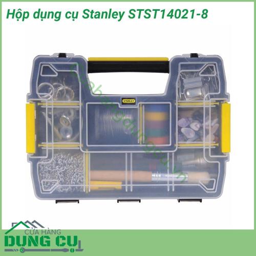 Hộp đựng đồ nghề Stanley STST14021-8 được làm từ chất liệu nhựa cao cấp, dẻo dai có khả năng chịu được va đập tốt. Thiết kế nắp đặt biệt với 2 khóa 2 bên và 2 khóa phía trước giúp phần nắp cực kỳ chắc chắn và chống xáo trộn tuyệt đối.