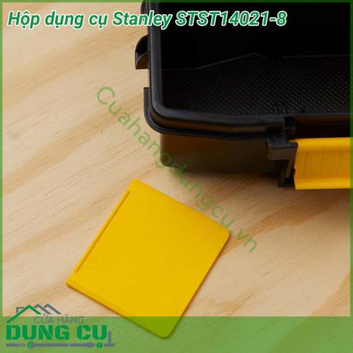 Hộp đựng đồ nghề Stanley STST14021-8 được làm từ chất liệu nhựa cao cấp, dẻo dai có khả năng chịu được va đập tốt. Thiết kế nắp đặt biệt với 2 khóa 2 bên và 2 khóa phía trước giúp phần nắp cực kỳ chắc chắn và chống xáo trộn tuyệt đối.