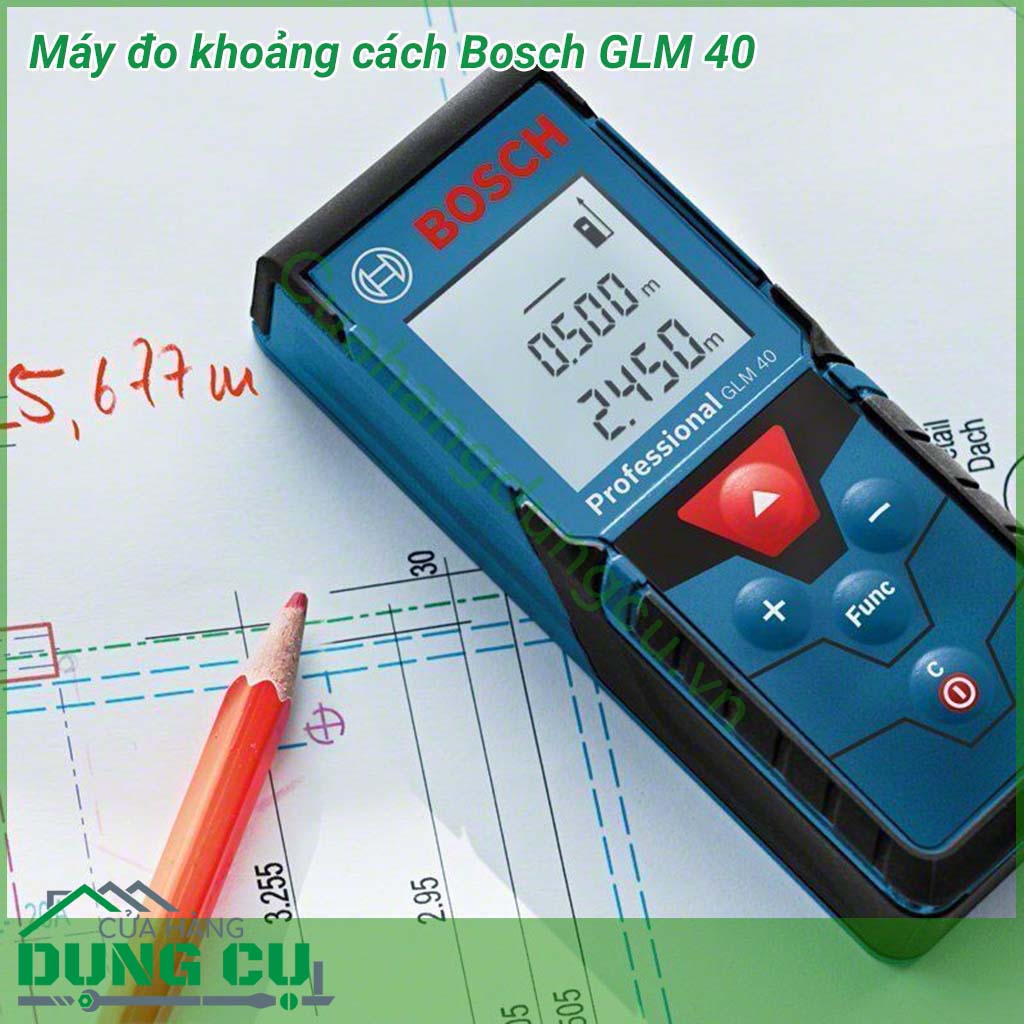 Máy đo khoảng cách Bosch GLM 40 Nhỏ gọn, dễ cất giữ và sử dụng. Cơ chế bảo vệ chống bụi và nước bắn tia IP54 giúp máy làm việc tốt trong mọi điều kiện. Màn hình lớn tự động chiếu sáng với 3 hàng thông tin giúp dễ đọc và diễn giải thông tin.