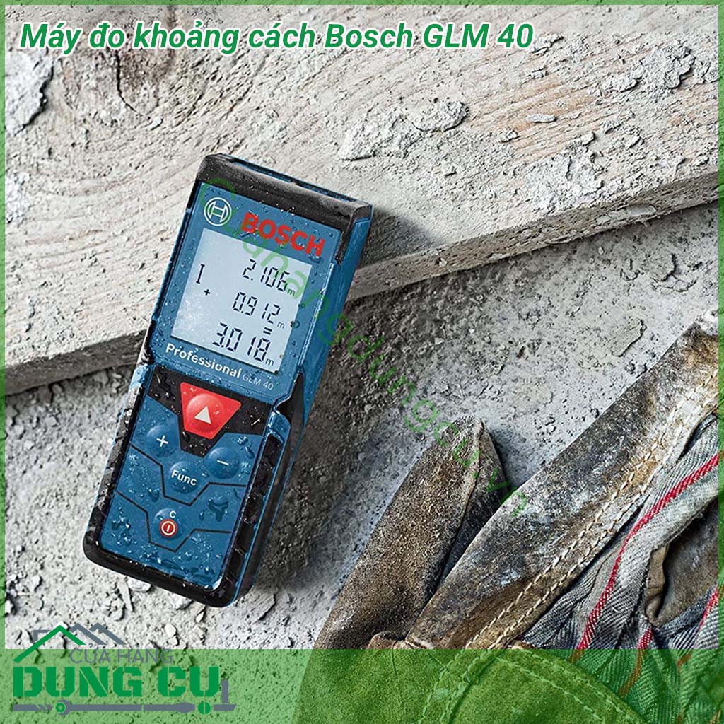Máy đo khoảng cách Bosch GLM 40 nhỏ gọn, dễ cất giữ và sử dụng. Cơ chế bảo vệ chống bụi và nước bắn tia IP54 giúp máy làm việc tốt trong mọi điều kiện. Màn hình lớn tự động chiếu sáng với 3 hàng thông tin giúp dễ đọc và diễn giải thông tin.