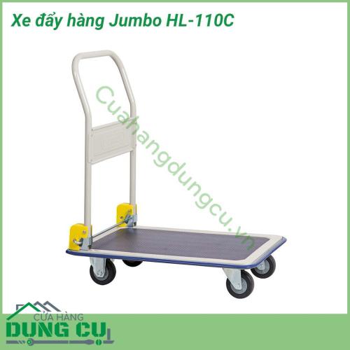 Xe đẩy hàng đa năng Jumbo HL-110C thiết kế các chi tiết thân thiện, xe có kiểu dáng hiện đại, kiên cố, giúp người dùng sử dụng dễ dàng. Sàn xe làm bằng thép không gỉ, độ bền cao, có thể chịu được tải trọng lên đến 170kg.