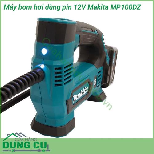 Máy bơm hơi dùng pin 12V Makita MP100DZ thiết kế gọn nhẹ với khả năng bơm tối đa lên tới 10L/ phút. Máy nhẹ, rất tiện lợi mang theo trong những chuyến đi. Thân máy có đồng hồ điện tử thông báo, có đèn chiếu sáng, sử dụng khi thiếu ánh sáng.