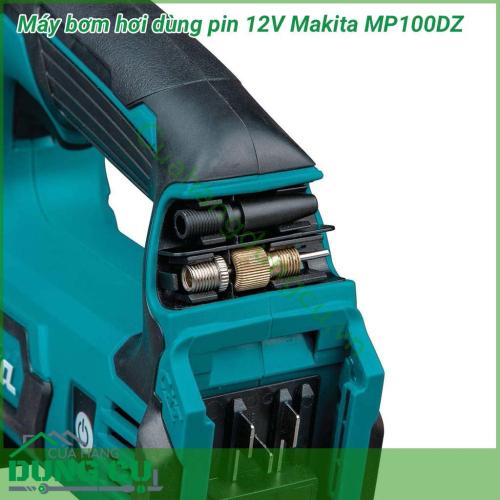 Máy bơm hơi dùng pin 12V Makita MP100DZ thiết kế gọn nhẹ với khả năng bơm tối đa lên tới 10L/ phút. Máy nhẹ, rất tiện lợi mang theo trong những chuyến đi. Thân máy có đồng hồ điện tử thông báo, có đèn chiếu sáng, sử dụng khi thiếu ánh sáng.