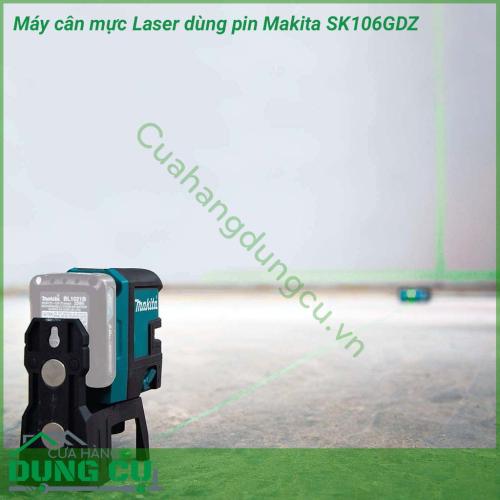 Máy cân mực laser dùng pin Makita SK106GDZ thiết kế nhỏ gọn. Máy có 1 tia laser nằm ngang và 1 tia laser dọc vuông góc với nhau giúp bạn nhanh chóng xác định được điểm cân bằng giúp người dùng sử dụng máy linh hoạt hơn, cho hiệu suất công việc cao.