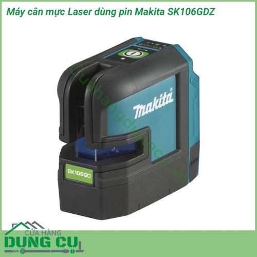 Máy cân mực laser dùng pin Makita SK106GDZ thiết kế nhỏ gọn. Máy có 1 tia laser nằm ngang và 1 tia laser dọc vuông góc với nhau giúp bạn nhanh chóng xác định được điểm cân bằng giúp người dùng sử dụng máy linh hoạt hơn, cho hiệu suất công việc cao.