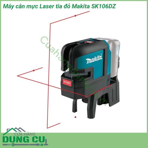 Máy cân mực laser tia đỏ Makita SK106DZ phát 2 tia laser đỏ, hoạt động bằng pin 12Vmax. Máy thiết kế nhỏ gọn, trọng lượng nhẹ dễ dàng mang theo sử dụng. Máy cung cấp đường đo rõ ràng, xác định điểm cân bằng nhanh, cho hiệu quả công việc cao