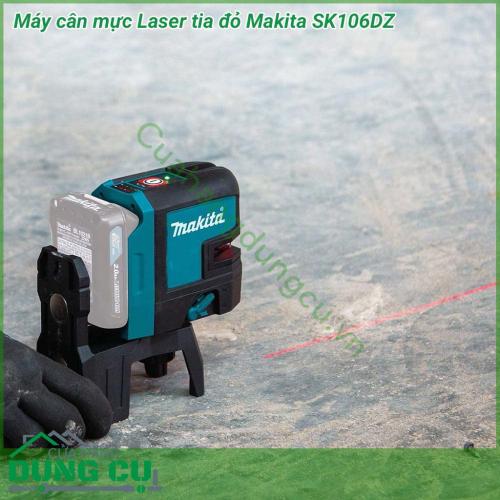 Máy cân mực laser tia đỏ Makita SK106DZ phát 2 tia laser đỏ, hoạt động bằng pin 12Vmax. Máy thiết kế nhỏ gọn, trọng lượng nhẹ dễ dàng mang theo sử dụng. Máy cung cấp đường đo rõ ràng, xác định điểm cân bằng nhanh, cho hiệu quả công việc cao