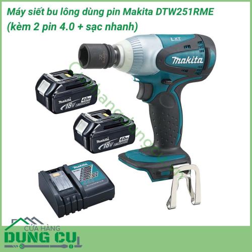 Máy siết bu lông dùng pin Makita DTW251RME có dung lượng lớn nên hiệu suất làm việc cao cùng thời gian sử dụng lâu bền. Với lực siết cao 230 N.m nên máy có thể siết được các loại ốc vít một cách nhanh chóng, dễ dàng. 