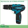  Máy khoan búa, vặn vít dùng pin Makita HP330DWE sử dụng pin với nguồn điện thế 10.8V, có thể khoan trên các bề mặt chất liệu khác nhau với khả năng khoan thép đường kính 10mm, gỗ 22mm và sắt 10mm.