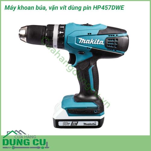 Máy khoan búa, vặn vít dùng pin Makita HP457DWE sử dụng điện thế pin 18V, cho khả năng khoan lỗ trên nhiều chất liệu khác nhau. Nổi trội với khả năng khoan và bắt vít nhanh chóng, hiệu suất làm việc cao, đồng thời lại dễ sử dụng.