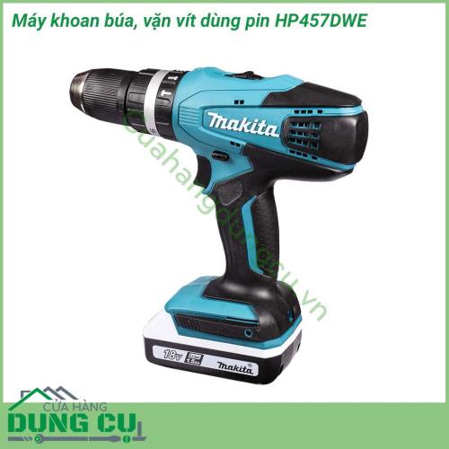 Máy khoan búa, vặn vít dùng pin Makita HP457DWE sử dụng điện thế pin 18V, cho khả năng khoan lỗ trên nhiều chất liệu khác nhau. Nổi trội với khả năng khoan và bắt vít nhanh chóng, hiệu suất làm việc cao, đồng thời lại dễ sử dụng.