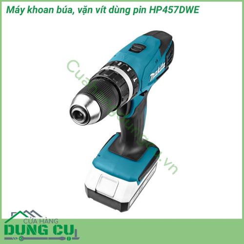 Máy khoan búa, vặn vít dùng pin Makita HP457DWE sử dụng điện thế pin 18V, cho khả năng khoan lỗ trên nhiều chất liệu khác nhau. Nổi trội với khả năng khoan và bắt vít nhanh chóng, hiệu suất làm việc cao, đồng thời lại dễ sử dụng.