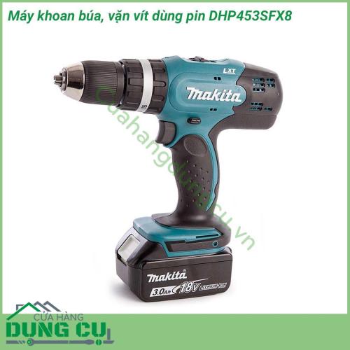 Máy khoan búa, vặn vít dùng pin Makita DHP453SFX8 được thiết kế nhỏ gọn, giúp công việc đạt hiệu quả cao. Máy hoạt động với công suất mạnh mẽ, trọng lượng nhẹ giúp không bị mỏi tay trong quá trình sử dụng.