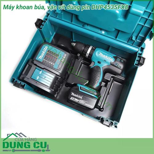 Máy khoan búa, vặn vít dùng pin Makita DHP453SFX8 được thiết kế nhỏ gọn, giúp công việc đạt hiệu quả cao. Máy hoạt động với công suất mạnh mẽ, trọng lượng nhẹ giúp không bị mỏi tay trong quá trình sử dụng.