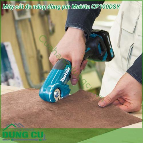 Máy cắt đa năng dùng pin Makita CP100DSY có thể cắt được những vật liệu mềm như bìa các tông, thảm, nỉ, nhựa, da, cao su,... cắt được độ dày 6mm. Máy sử dụng điện thế pin 12V, tốc độ không tải 300 vòng/phút, có thể cắt nhanh, đường cắt nét, dứt khoát.