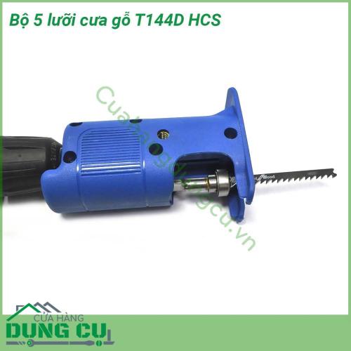 Bộ 5 lưỡi cưa gỗ T144D HCS với thiết kế răng đối xứng cho đường cắt gọn và ngọt, cho đường cắt đẹp, không làm hư bề mặt vật liệu. Sản phẩm chuyên dụng cắt các vật liệu mềm : gỗ, nhựa, mica, format...