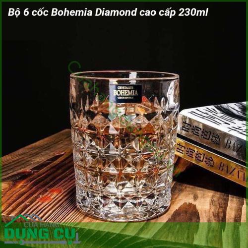 Bộ 6 cốc Bohemia Diamond cao cấp 230ml có kiểu dáng bên ngoài đẹp, sang trọng mà còn làm bởi chất liệu pha lê tốt, đạt chất lượng cao.