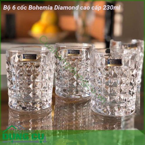 Bộ 6 cốc Bohemia Diamond cao cấp 230ml có kiểu dáng bên ngoài đẹp, sang trọng mà còn làm bởi chất liệu pha lê tốt, đạt chất lượng cao.