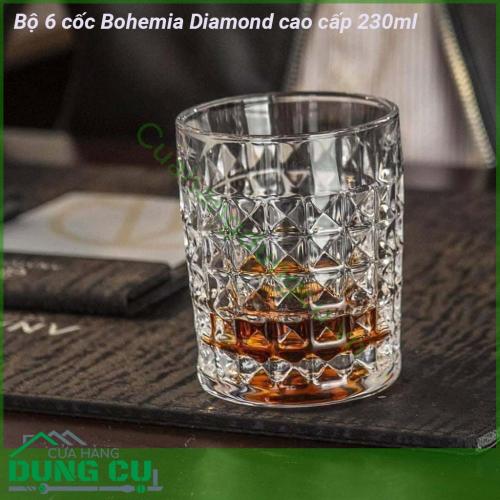 Bộ 6 cốc Bohemia Diamond cao cấp 230ml có kiểu dáng bên ngoài đẹp, sang trọng mà còn làm bởi chất liệu pha lê tốt, đạt chất lượng cao.