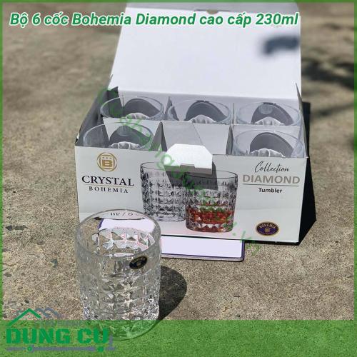 Bộ 6 cốc Bohemia Diamond cao cấp 230ml có kiểu dáng bên ngoài đẹp, sang trọng mà còn làm bởi chất liệu pha lê tốt, đạt chất lượng cao.