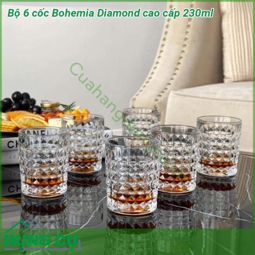 Bộ 6 cốc Bohemia Diamond cao cấp 230ml có kiểu dáng bên ngoài đẹp, sang trọng mà còn làm bởi chất liệu pha lê tốt, đạt chất lượng cao.