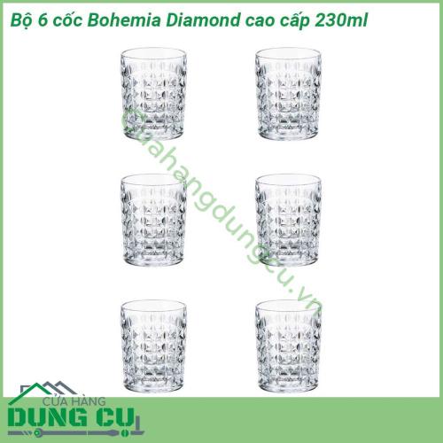 Bộ 6 cốc Bohemia Diamond cao cấp 230ml có kiểu dáng bên ngoài đẹp, sang trọng mà còn làm bởi chất liệu pha lê tốt, đạt chất lượng cao.