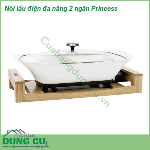 Nồi lẩu điện đa năng 2 ngăn Princess với thiết kế 2 ngăn riêng biệt, có thể chế biến với 2 loại nước lẩu khác nhau. Kiểu dáng đẹp, sang trọng, tay cầm vững chắc, nhẹ và cách nhiệt cách điện đem lại sự an toàn tuyệt đối cho các bà nội trợ