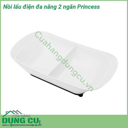 Nồi lẩu điện đa năng 2 ngăn Princess với thiết kế 2 ngăn riêng biệt, có thể chế biến với 2 loại nước lẩu khác nhau. Kiểu dáng đẹp, sang trọng, tay cầm vững chắc, nhẹ và cách nhiệt cách điện đem lại sự an toàn tuyệt đối cho các bà nội trợ