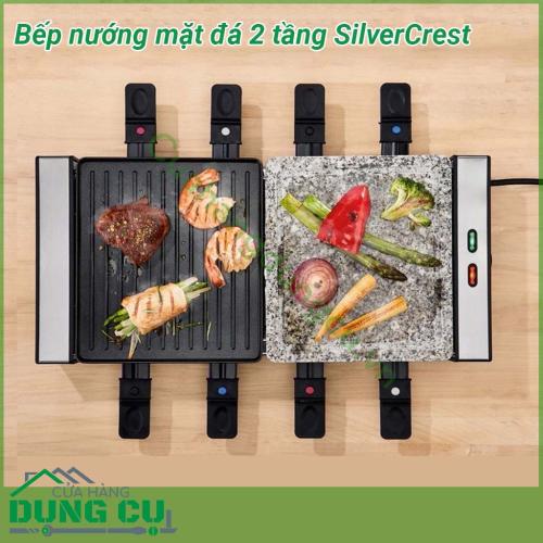 Bếp nướng mặt đá chống dính 2 tầng SilverCrest với thiết kế 2 tầng thoải mái nướng không lo phải chờ đợi, nướng cùng lúc nhiều thực phẩm rất tiện lợi và vệ sinh.. Kiểu dáng và hình thức đẹp, nét, sang trọng. 