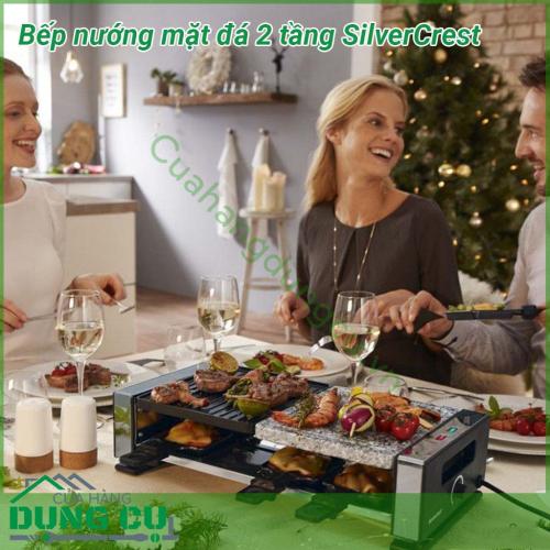 Bếp nướng mặt đá chống dính 2 tầng SilverCrest với thiết kế 2 tầng thoải mái nướng không lo phải chờ đợi, nướng cùng lúc nhiều thực phẩm rất tiện lợi và vệ sinh.. Kiểu dáng và hình thức đẹp, nét, sang trọng. 