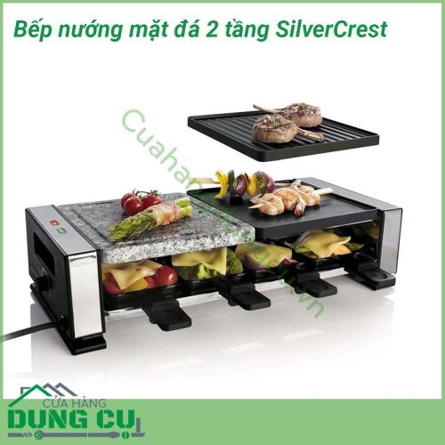 Bếp nướng mặt đá chống dính 2 tầng SilverCrest với thiết kế 2 tầng thoải mái nướng không lo phải chờ đợi, nướng cùng lúc nhiều thực phẩm rất tiện lợi và vệ sinh.. Kiểu dáng và hình thức đẹp, nét, sang trọng. 