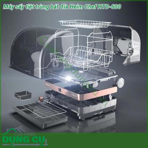 Máy sấy tiệt trùng bát đĩa Heim Chef HTD-600 dung tích 45L, chất liệu thép không rỉ SUS bền chắc. Máy sấy tiệt trùng ở nhiệt độ 70-80 độ C, đảm bảo vi khuẩn được diệt sạch. Tiết kiệm điện năng và vận hành dễ dàng