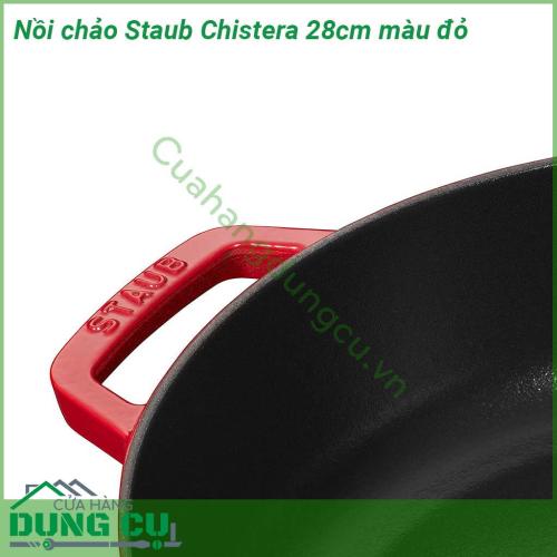 Nồi chảo Staub Chistera 28cm màu đỏ siêu bền với khả năng chịu nhiệt 800 độ C  Với đường kính 28cm sâu 9cm dung tích 3 7l màu đỏ quyến rũ nấu gì cũng ngon