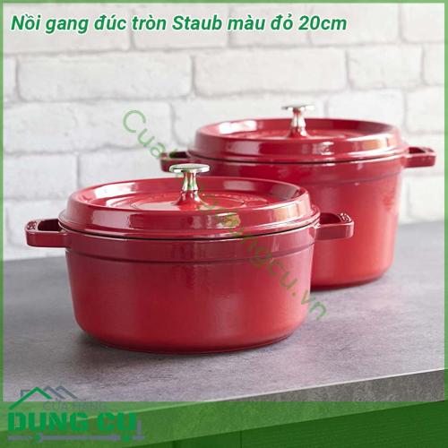 Nồi gang đúc tròn Staub màu đỏ 20cm với chất liệu gang đúc siêu bền đường kính 20 cm dung tích lên đến 2 2 lít phù hợp với mọi loại bếp