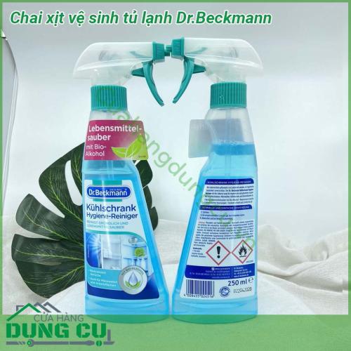 Dung dịch vệ sinh tủ lạnh Dr Beckmann giúp vệ sinh sạch sẽ và nhanh chóng cả bên trong lẫn bên ngoài tủ lạnh Công nghệ làm sạch với cồn HỮU CƠ (Bio- Alcohol) cực kỳ an toàn cho những khu vực lưu trữ đồ ăn