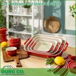 Set 3 khay gốm chữ nhật bỏ lò Staub