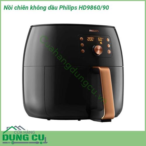 Nồi chiên không dầu Philips HD9860 90 công suất lớn cùng công nghệ cảm biến thông minh tự động điều chỉnh thời gian và nhiệt độ  cho ra món ăn hoàn hảo tròn vị đúng ý mà không cần căn chỉnh hay canh nồi