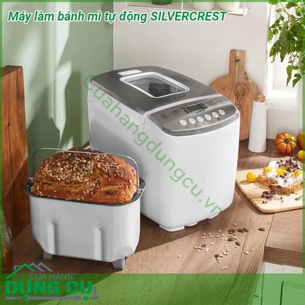 Máy làm bánh mì tự động Silvercrest thiết kế cực kỳ nhỏ gọn với 16 chương trình và 3 mức độ nướng bạn đã có thể làm được bánh mì bánh ngọt vừa ngon vừa sạch vừa kinh tế mà vô cùng đơn giản