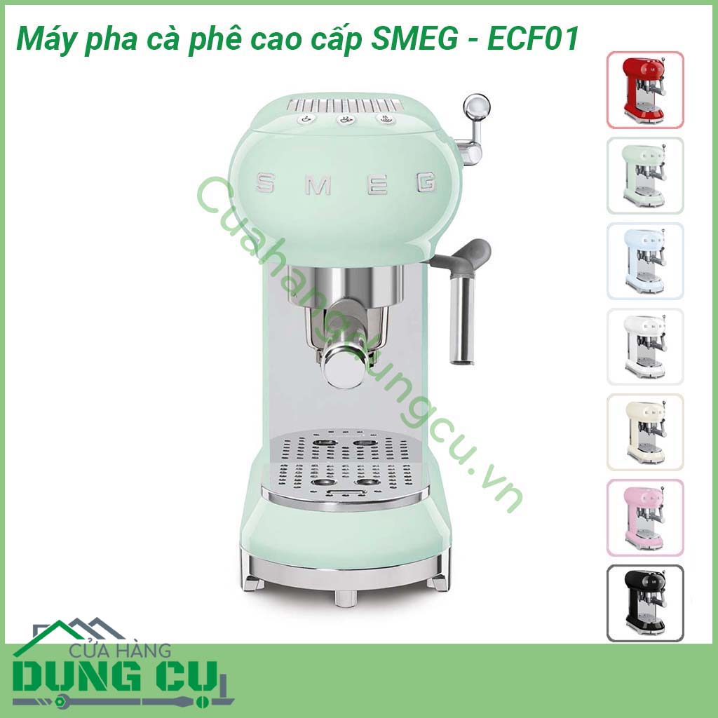Máy pha cà phê cao cấp SMEG ECF01 thiết kế theo phong cách retro sang trọng và thanh lịch với nhiều chức năng và chỉ trong vòng 5 phút bạn sẽ có ngay 1 ly cafe thơm ngon và nhất là an toàn cho sức khỏe