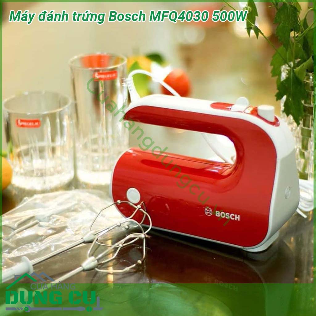 Máy đánh trứng Bosch MFQ4030 500W với thiết kế hiện đại về kiểu dáng và chức năng giúp người sử dụng cảm thấy thuận tiện thoải mái từ màu sắc vui vẻ yêu thích của bạn và trải nghiệm nhiều hơn trong quá trình làm bếp