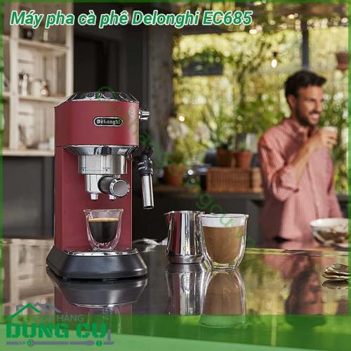 Máy pha cà phê Delonghi EC685 có thiết kế hiện đại tinh trế với tông màu đỏ sang trọng  Dung tích lên tới 1 1l  công suất hoạt động mạnh mẽ rút ngắn được thời gian mà vẫn đảm bảo chất lượng cũng như hương vị thơm ngon của cafe