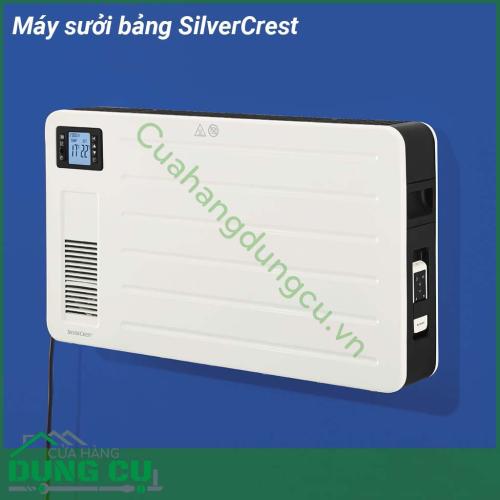 Máy sưởi bảng SilverCrest được thiết kế gọn xinh có thể treo trên tường hoặc dưới đất Máy có công suất mạnh mẽ hoạt động êm ái không gây tiếng ồn