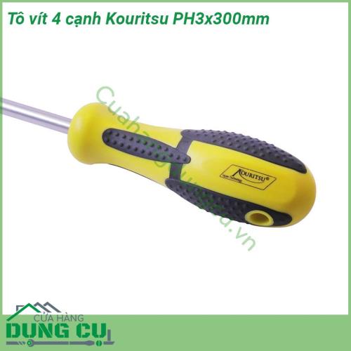 Tô vít 4 cạnh Kouritsu PH3x300mm được làm bằng thép đặc biệt rèn nóng với áp lực cao chống mài mòn  Cán bọc nhựa đúc theo khuôn nắm tay cao cấp mềm cảm giác cầm khá đằm tay và đặc biệt chống trơn trượt