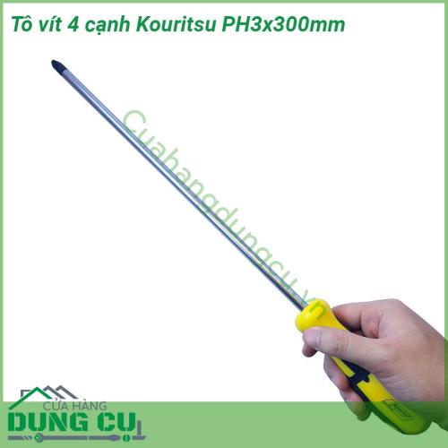 Tô vít 4 cạnh Kouritsu PH3x300mm được làm bằng thép đặc biệt rèn nóng với áp lực cao chống mài mòn  Cán bọc nhựa đúc theo khuôn nắm tay cao cấp mềm cảm giác cầm khá đằm tay và đặc biệt chống trơn trượt