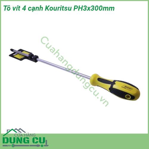 Tô vít 4 cạnh Kouritsu PH3x300mm được làm bằng thép đặc biệt rèn nóng với áp lực cao chống mài mòn  Cán bọc nhựa đúc theo khuôn nắm tay cao cấp mềm cảm giác cầm khá đằm tay và đặc biệt chống trơn trượt