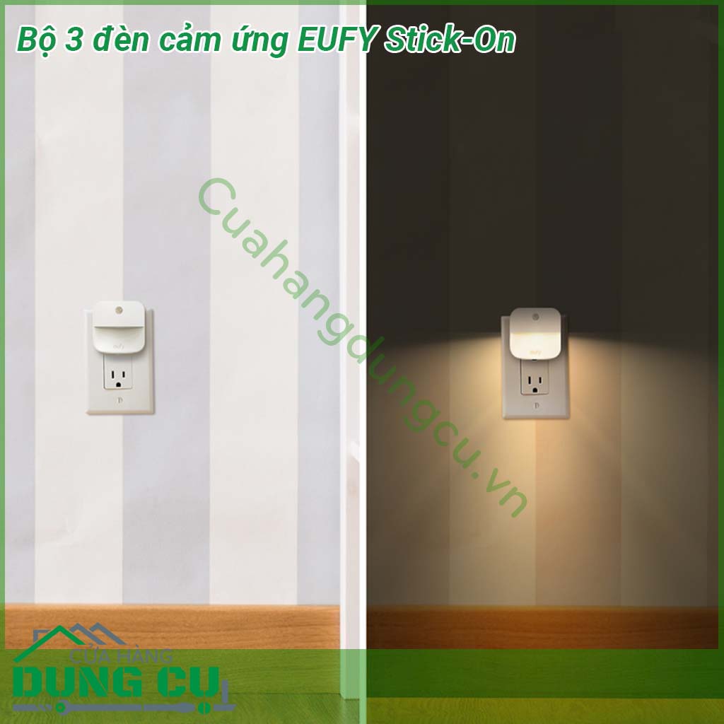 Bộ 3 đèn cảm ứng chiếu sáng Eufy Stick-On trắng ấm cảm biến chuyển động sử dụng cho phòng ngủ phòng tắm nhà bếp hành lang cầu thang tiết kiệm năng lượng thiết kế nhỏ gọn  