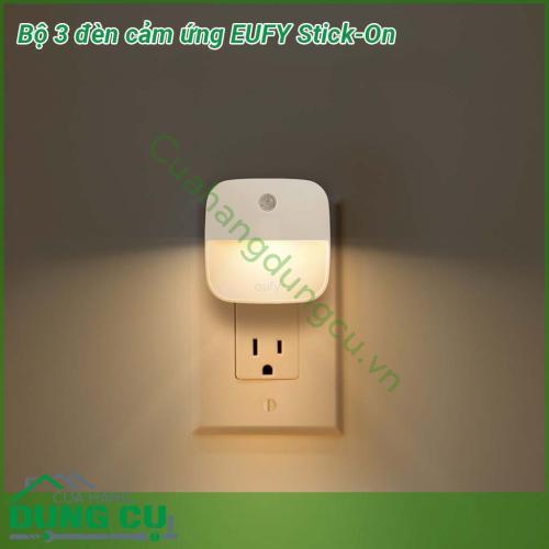 Bộ 3 đèn cảm ứng chiếu sáng Eufy Stick-On trắng ấm cảm biến chuyển động sử dụng cho phòng ngủ phòng tắm nhà bếp hành lang cầu thang tiết kiệm năng lượng thiết kế nhỏ gọn  