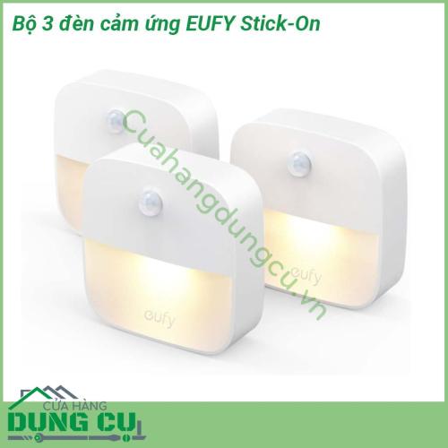 Bộ 3 đèn cảm ứng chiếu sáng Eufy Stick-On trắng ấm cảm biến chuyển động sử dụng cho phòng ngủ phòng tắm nhà bếp hành lang cầu thang tiết kiệm năng lượng thiết kế nhỏ gọn  