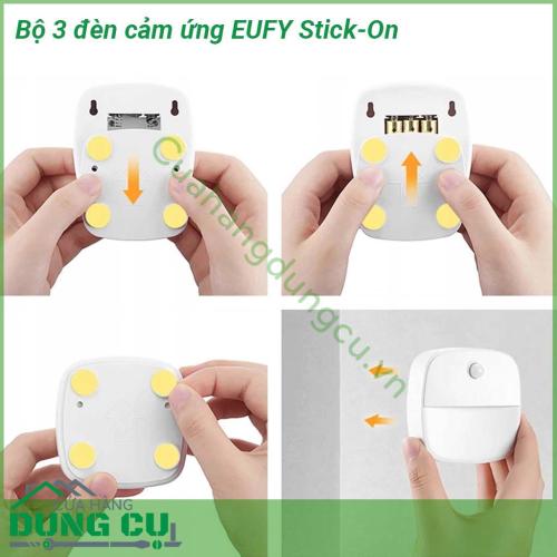 Bộ 3 đèn cảm ứng chiếu sáng Eufy Stick-On trắng ấm cảm biến chuyển động sử dụng cho phòng ngủ phòng tắm nhà bếp hành lang cầu thang tiết kiệm năng lượng thiết kế nhỏ gọn  